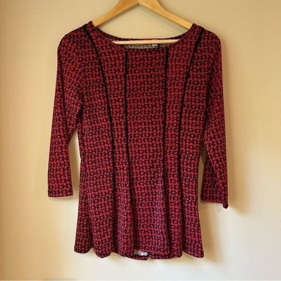 Maria Gabrielle Red and Black Peplum Blouse Size Small - Picture 2 of 6
